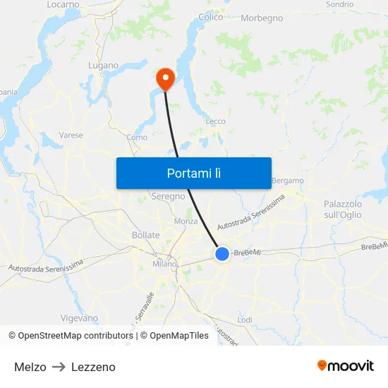 Melzo to Lezzeno map