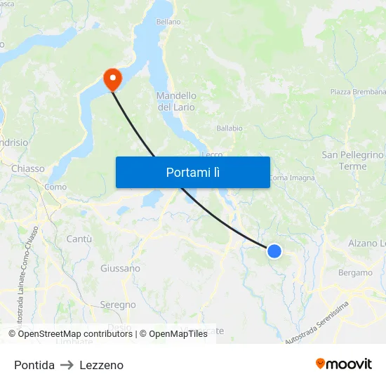 Pontida to Lezzeno map