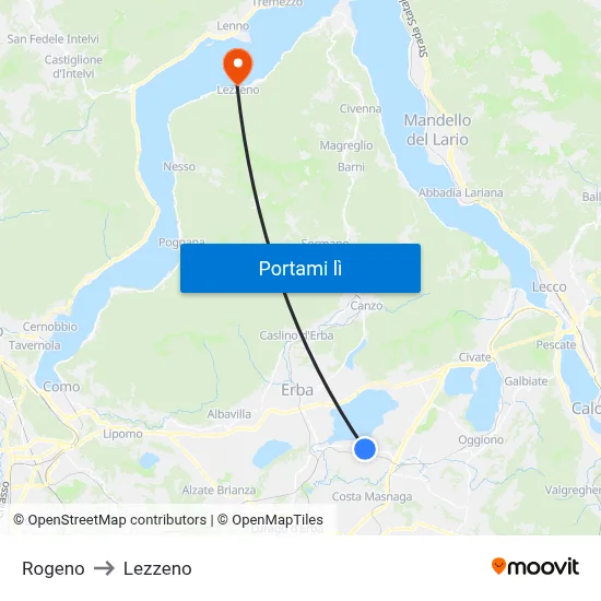 Rogeno to Lezzeno map