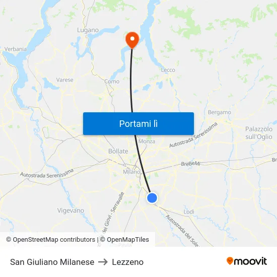 San Giuliano Milanese to Lezzeno map