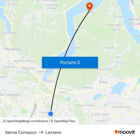 Senna Comasco to Lezzeno map