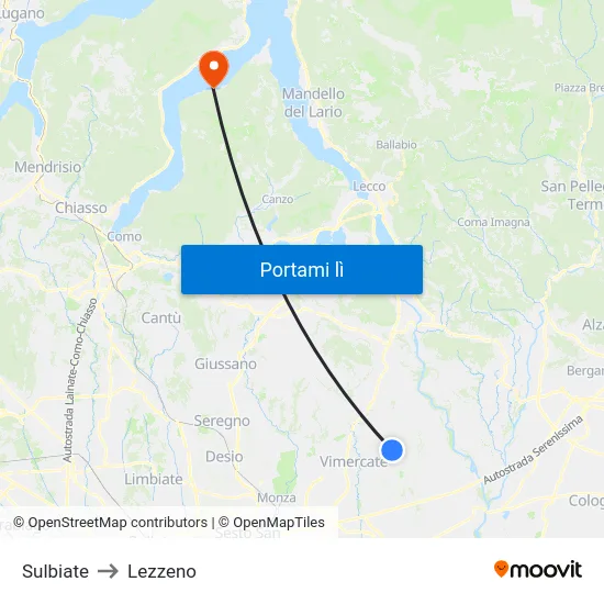 Sulbiate to Lezzeno map