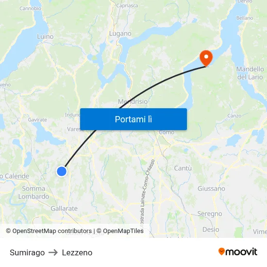 Sumirago to Lezzeno map