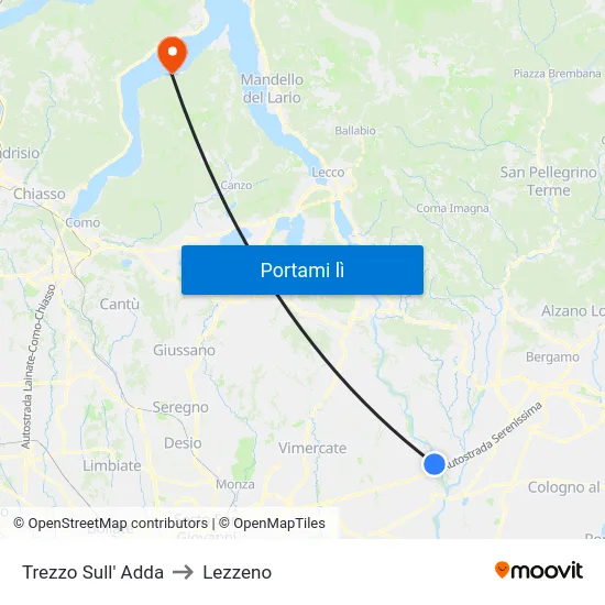 Trezzo Sull' Adda to Lezzeno map