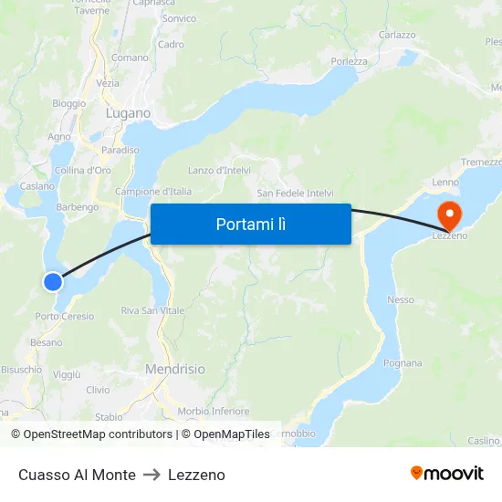 Cuasso Al Monte to Lezzeno map