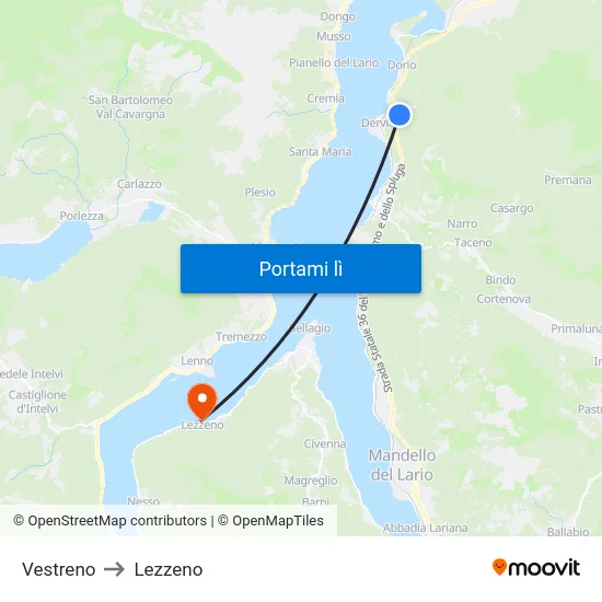 Vestreno to Lezzeno map