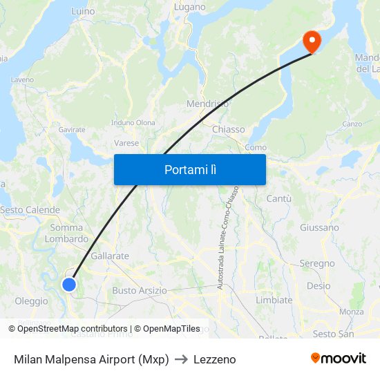Milan Malpensa Airport (Mxp) to Lezzeno map