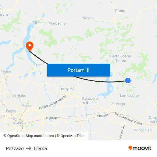 Pezzaze to Lierna map