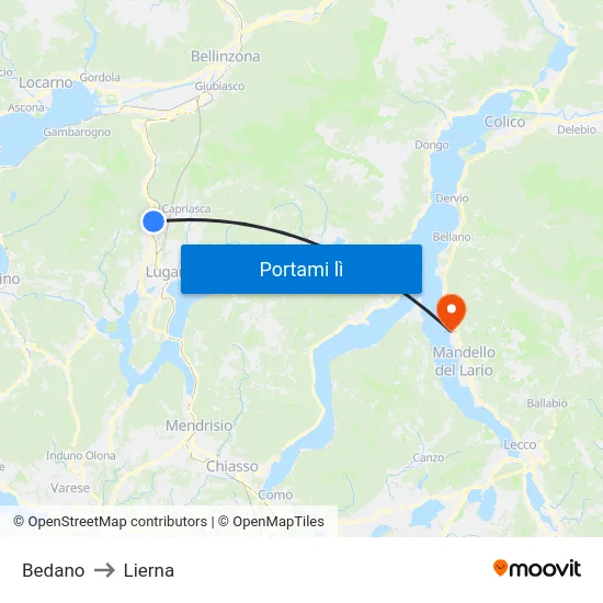 Bedano to Lierna map