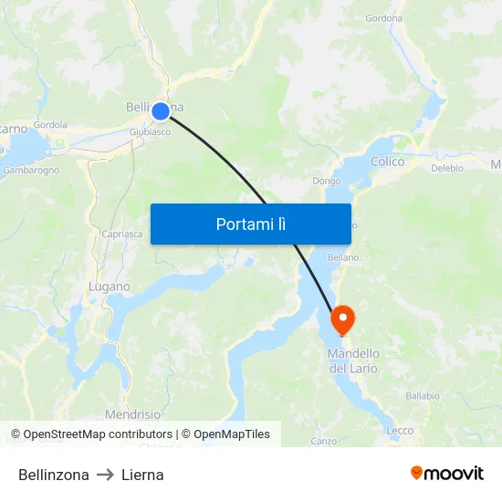 Bellinzona to Lierna map