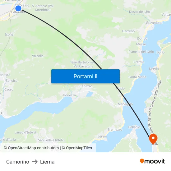 Camorino to Lierna map