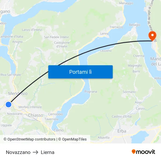 Novazzano to Lierna map
