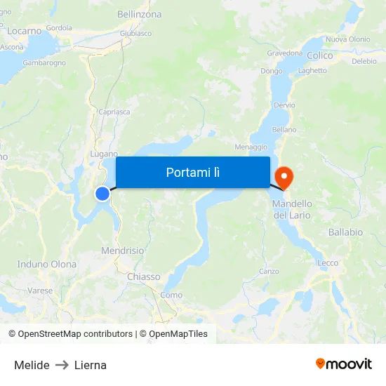 Melide to Lierna map