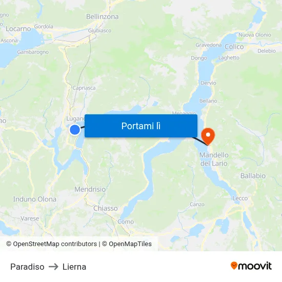 Paradiso to Lierna map