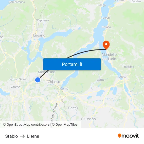 Stabio to Lierna map