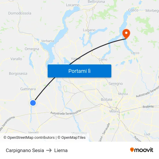 Carpignano Sesia to Lierna map