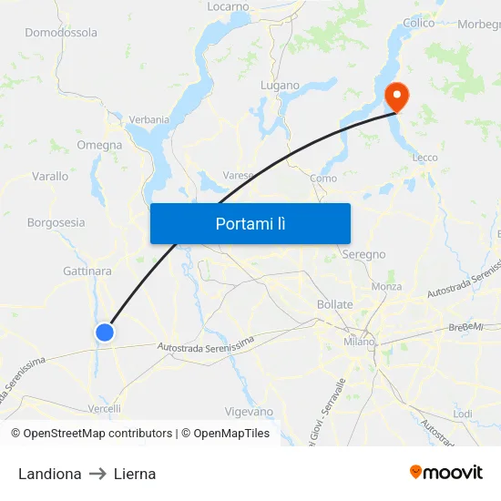 Landiona to Lierna map