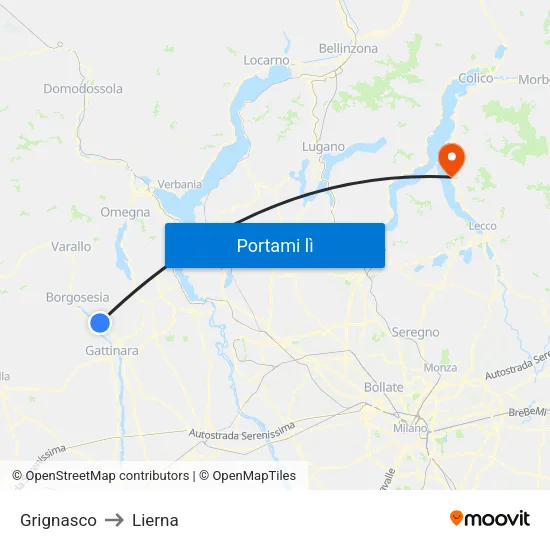 Grignasco to Lierna map
