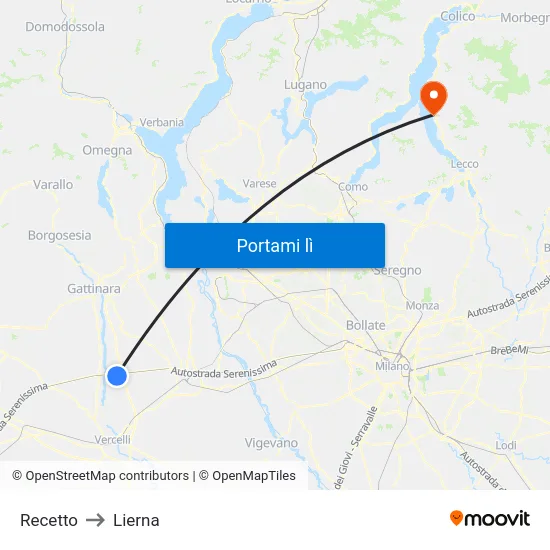 Recetto to Lierna map