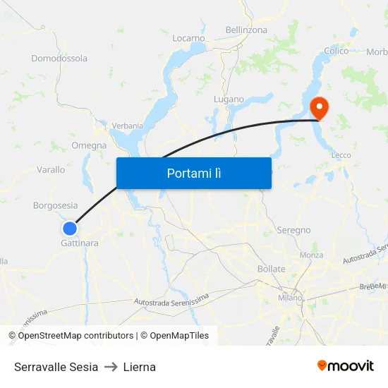 Serravalle Sesia to Lierna map