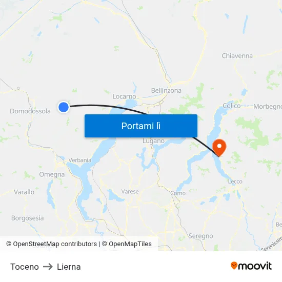 Toceno to Lierna map