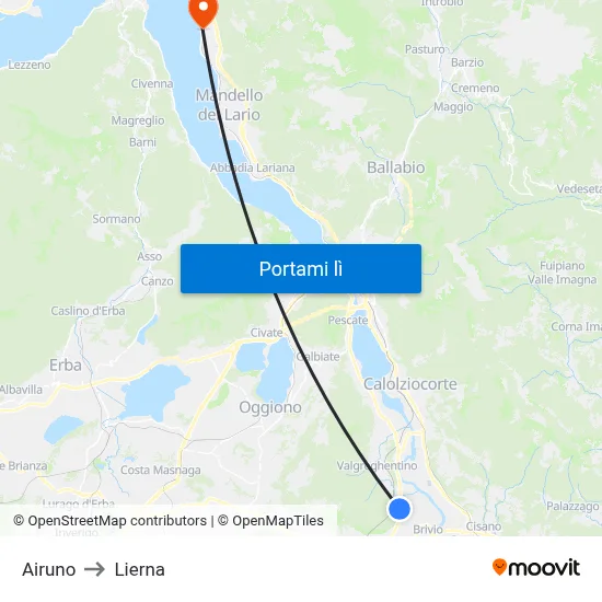 Airuno to Lierna map