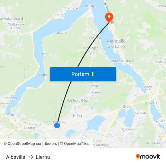 Albavilla to Lierna map