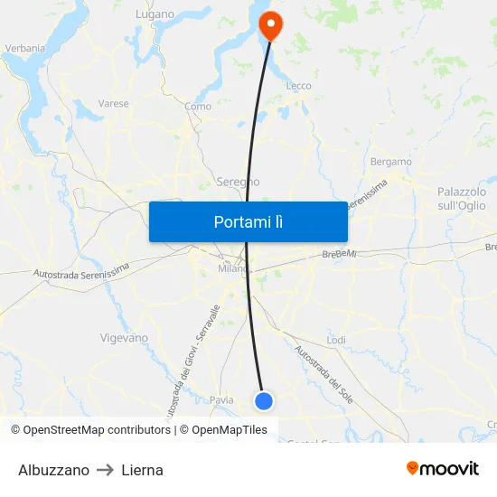 Albuzzano to Lierna map