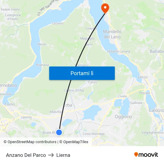 Anzano Del Parco to Lierna map