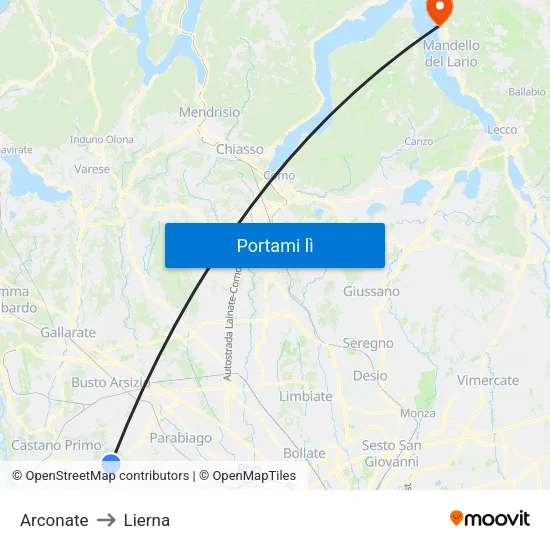 Arconate to Lierna map