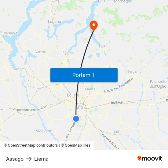 Assago to Lierna map