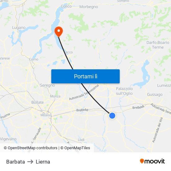 Barbata to Lierna map