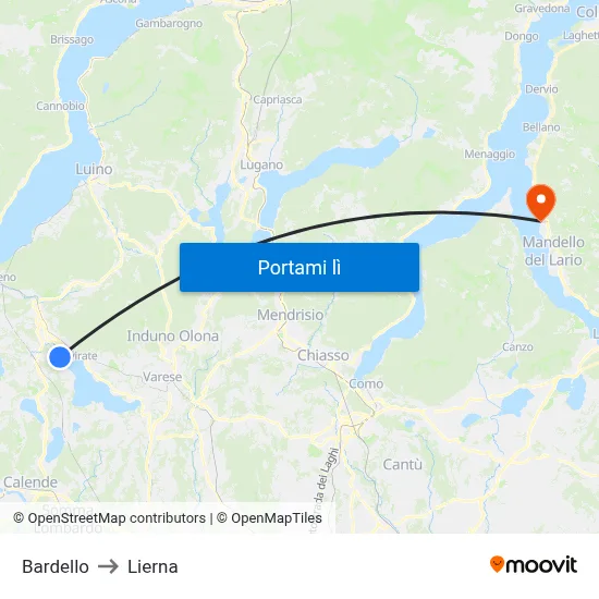 Bardello to Lierna map