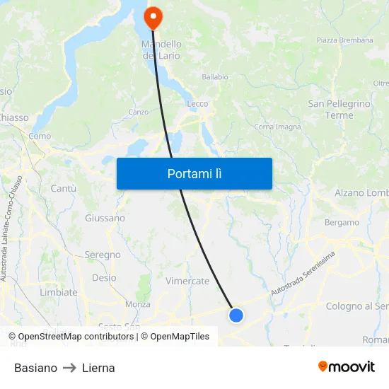 Basiano to Lierna map