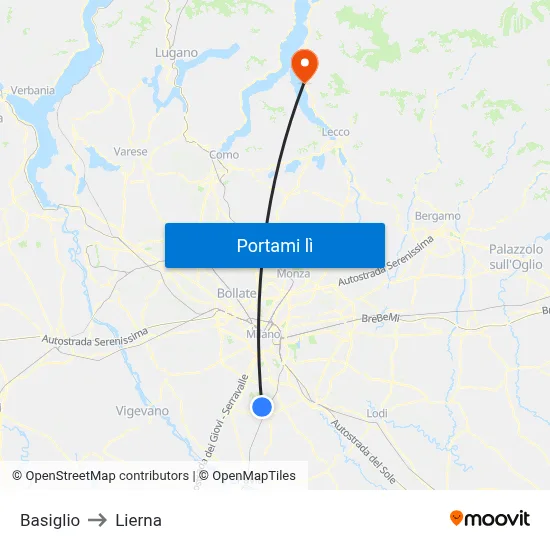 Basiglio to Lierna map