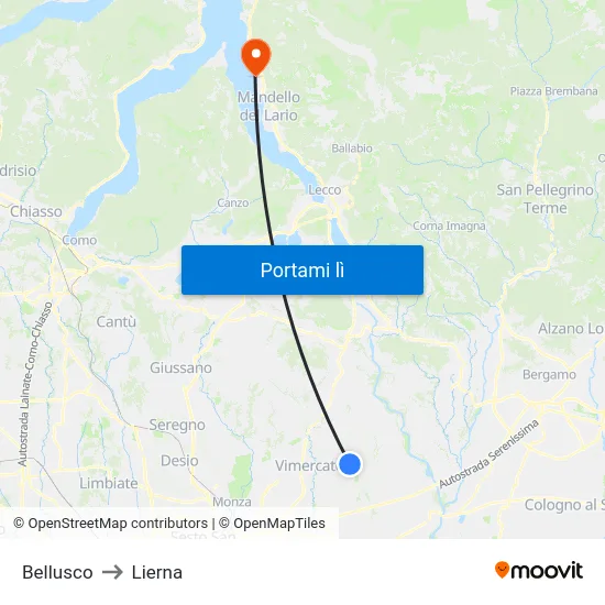 Bellusco to Lierna map