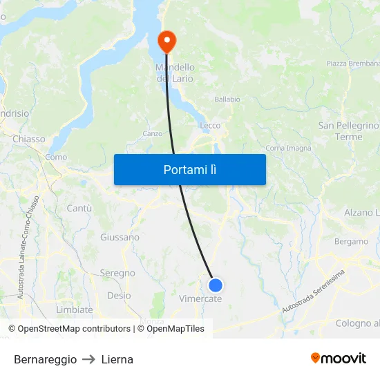 Bernareggio to Lierna map