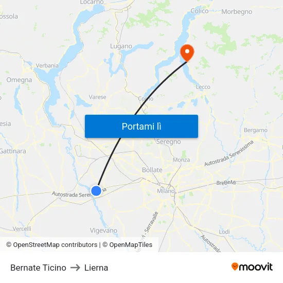 Bernate Ticino to Lierna map