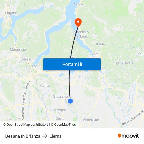 Besana In Brianza to Lierna map