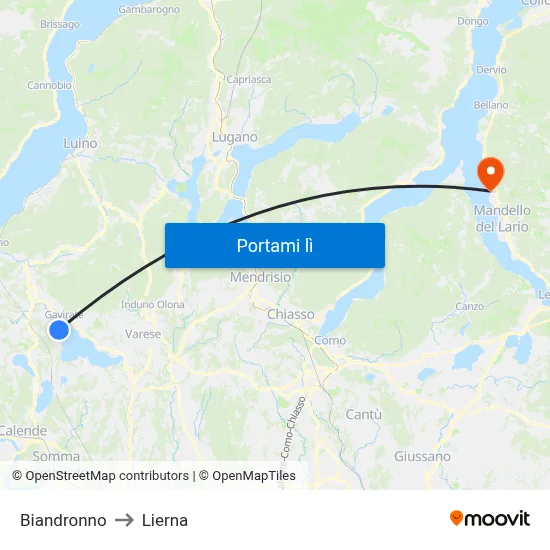 Biandronno to Lierna map