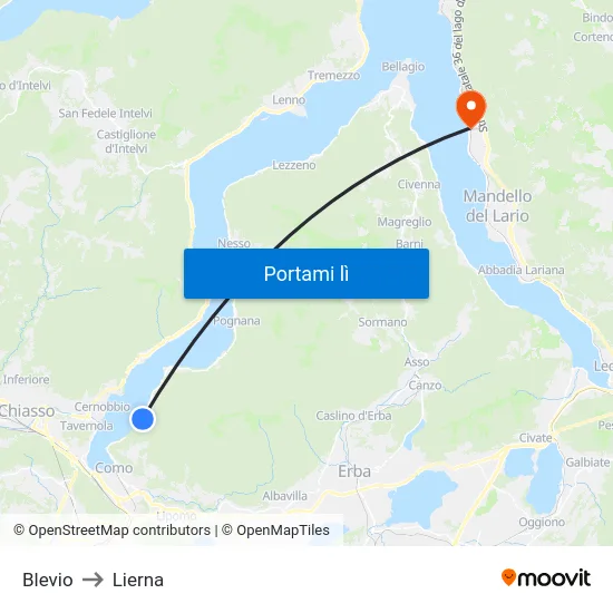 Blevio to Lierna map