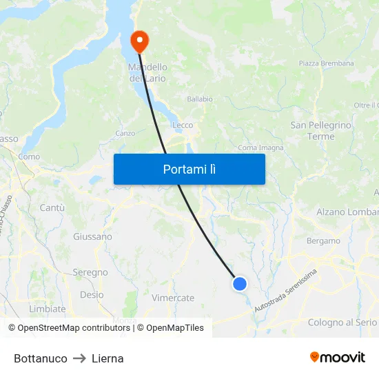 Bottanuco to Lierna map