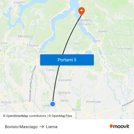 Bovisio-Masciago to Lierna map