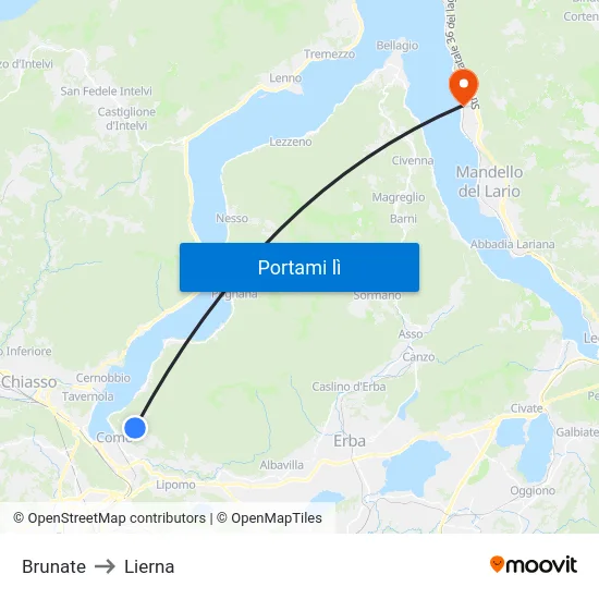 Brunate to Lierna map
