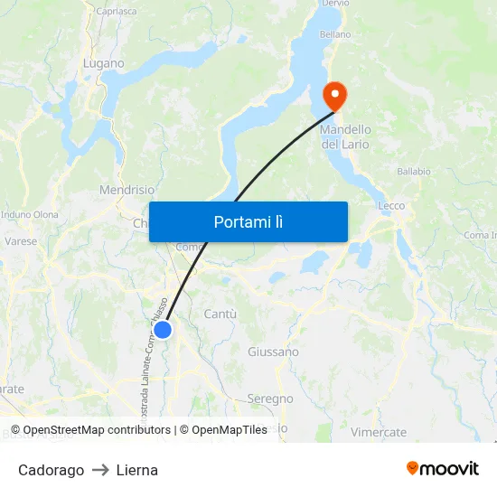 Cadorago to Lierna map