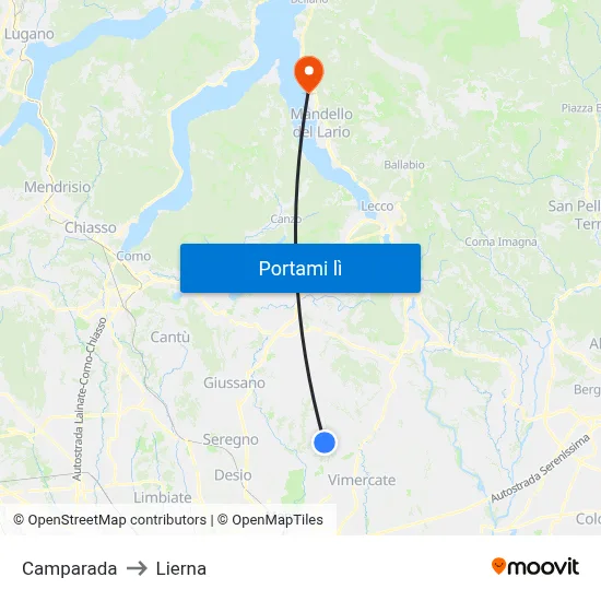 Camparada to Lierna map