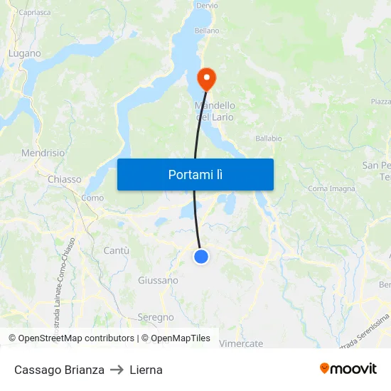 Cassago Brianza to Lierna map