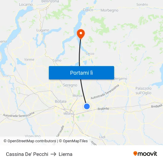 Cassina De' Pecchi to Lierna map