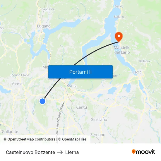Castelnuovo Bozzente to Lierna map