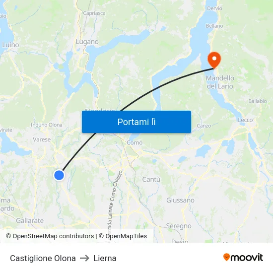Castiglione Olona to Lierna map